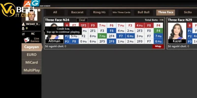 Bài 3 tây V9 Bet có nhiều cửa cược